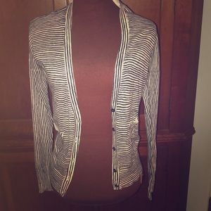 Loft Cotton Black and White Striped Cardigan NWT!